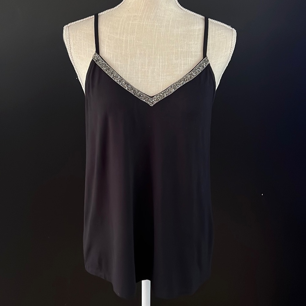 Rhinestone v neck navy tank top